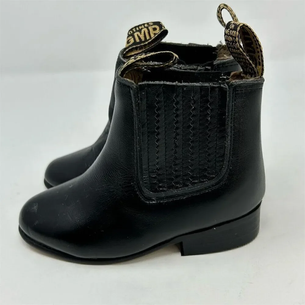 Kid's Charro Black Leather Pull On Western Ankle Boots Size 10 Casual Mexico